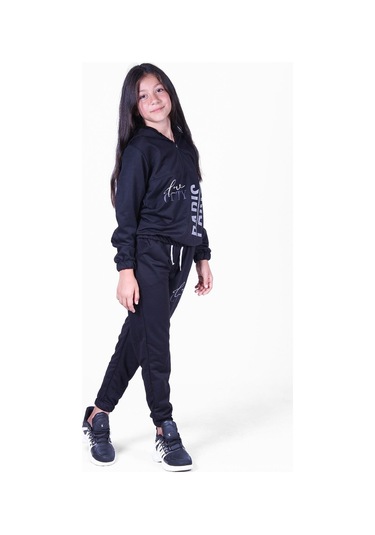 Fyk Kids Love Cıty Fermuarlı Kız Eşofman Takımı Siyah