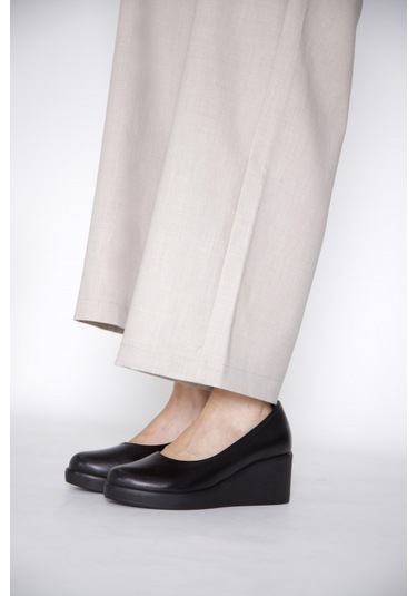 215551114-1 Siyah Deri Napa Kadın Topuklu Ayakkabı Siyah