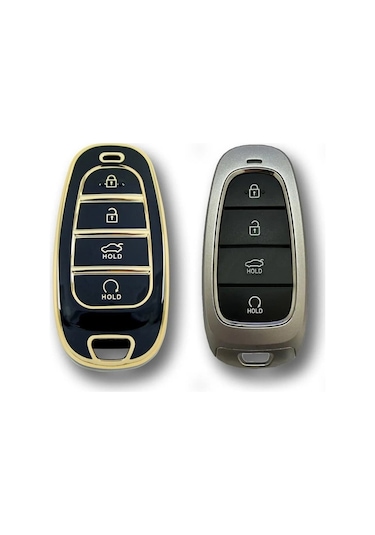 Lüx Hyundai Uyumlu 2021-22 Yeni Tucson Santa Fe Nano Anahtar Kılıfı Siyah Gold Renk
