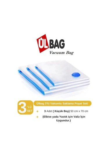 3 Adet 50 Cm X 70 Cm Elbise Vakumlu Poşet- Vakumlu Hurç - Vakumlu Poşet Seti Şeffaf
