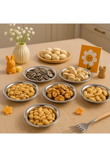 18/10 Paslanmaz Çelik Tabak Kase Seti 6 Parça,kahvaltılık,çerezlik,çeyizlik,12 Cm Tabak,reçel Sunum Gold