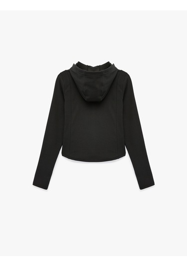 Koton Kapüşonlu Uzun Kollu Cep Detaylı Fermuarlı Spor Sweatshirt Siyah 6sak20008nk