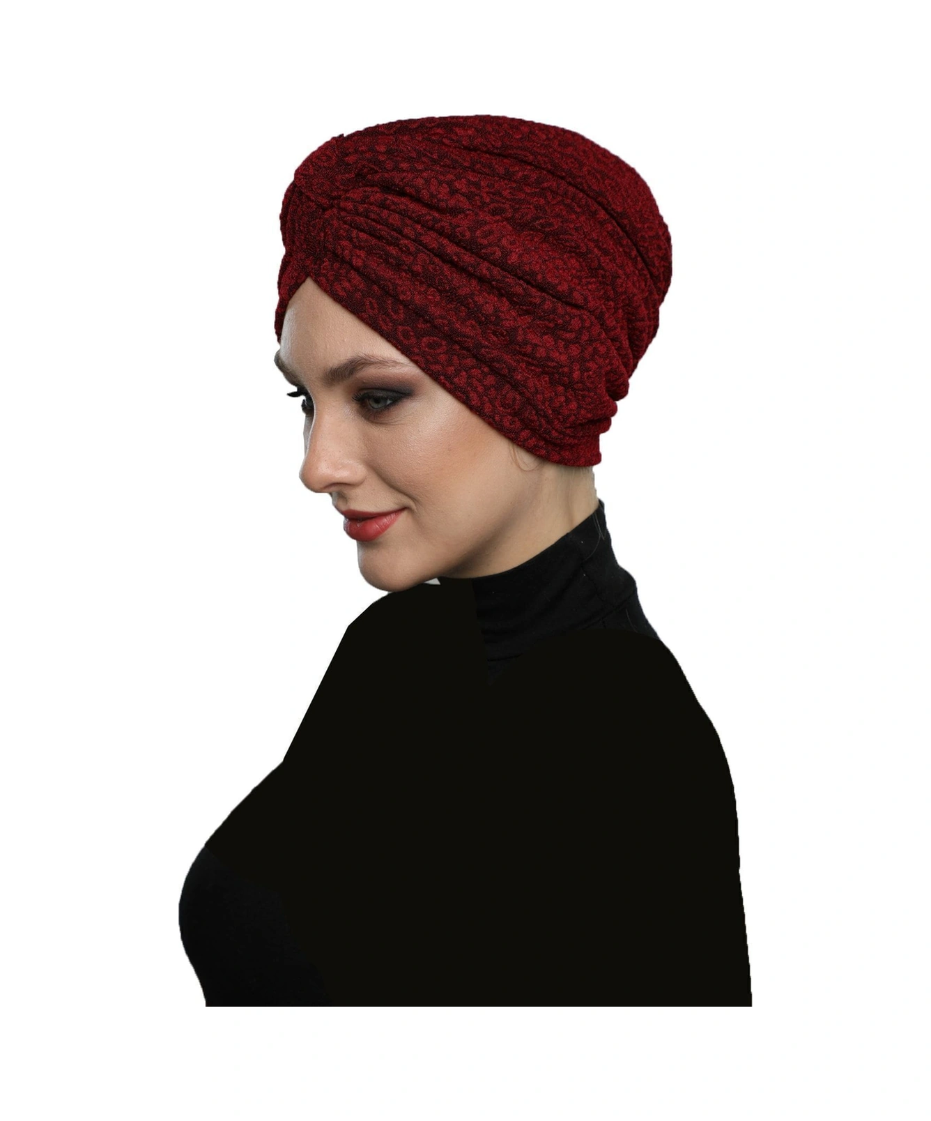 Brokar Bantlı Bordo Astarlı Hazır Türban Tesettür Bone Bordo