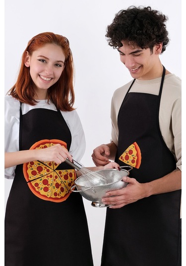 Beautiful İkili Paket Sıvı Geçirmez Su Geçirmez Mutfak Önlüğü Pizza Siyah