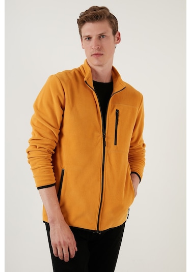 Buratti Slim Fit Fermuarlı Cepli Dik Yaka Polar Erkek Hırka 5906028 Hardal