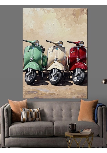 Ahşap Tablo Renkli Klasik Scooter Seti