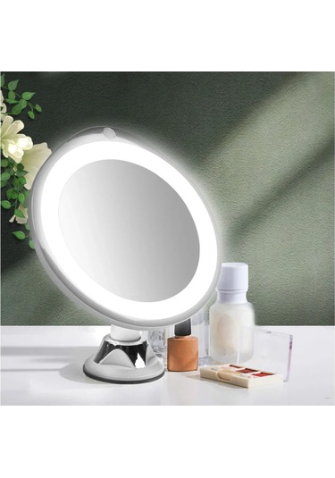 Vkemall 10x Büyüteçli Makyaj Aynası Led Işık Kozmetik Banyo Yuvarlak 360 Dönme