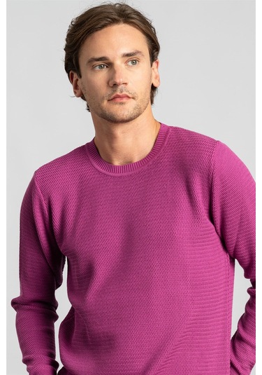 Tudors Slim Fit Dar Kesim Armürlü Erkek Kazak-22273 Lila