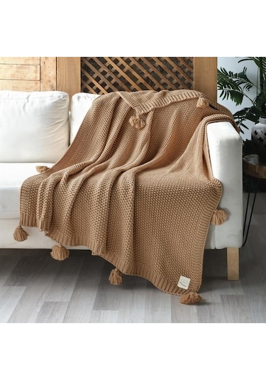Coco Pirinç Örgü Ponponlu Triko Tv Battaniyesi Throw Koltuk Şalı (538861712)-130X170