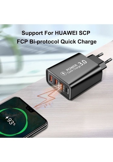 Prestigegoods 60w Usb Şarj Aleti Pd Qc 3.0 4 Port Hızlı Şarj Adaptörü İphone 13 12 11 Samsung Huawei P30 P50 Uyumlu Şarj Cihazı