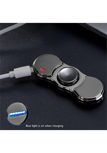 Stres Çarklı Işıklı Usb Şarjlı Tesla Çakmak Füme Metal