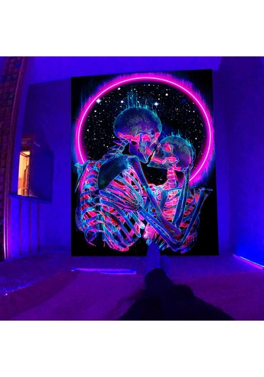 Singree Neon Aşklı Kafalar Desenli Işıklı Duvar Örtüsü - Modern Oturma Odası Dekorasyonu, Hafif Poliester, Farklı Boyut Seçenekleri Diğer