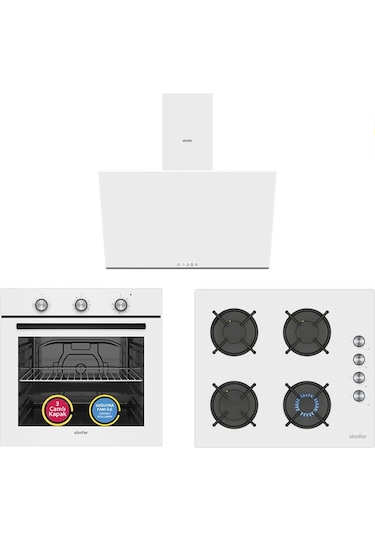 Simfer SB8255 - T3048 - SD8728 Trend Mekanik Beyaz Cam 3'lü Ankastre Set