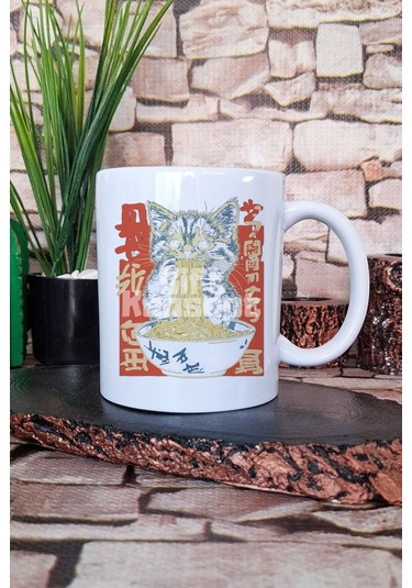 Ramen Kedi Noodle 3 Baskılı Kawaii Japon Anime Yiyecek Hediye Baskılı Kupa Bardak Beyaz