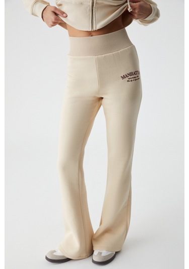 IRESSEN Kadın Nakış Desenli Regular Fit Taş Rengi Eşofman Altı