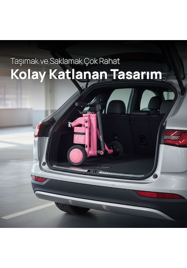 İgofor 3 Tekerlekli Katlanabilir Elektrikli Oturulabilir Scooter Pembe