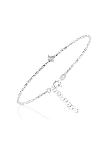 Taşlı Mini Karo Burgu Gümüş Bilezik