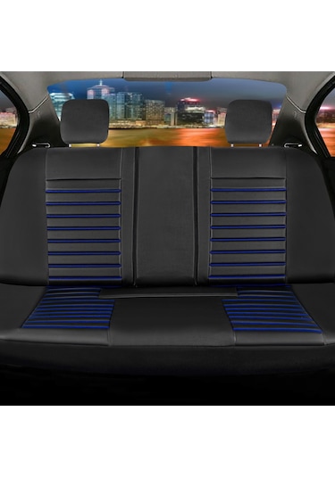 Fiat Egea Easy Stil Deri Oto Koltuk Kılıfı Ön Arka Set Siyah Mavi  Seri Şhn