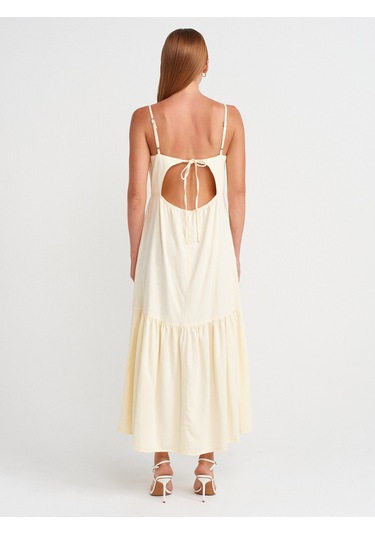 Dilvin 90575 Uzun Dekolte Denim Elbise-sarı Sarı