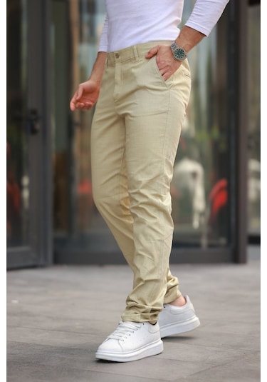 Erkek Rahat Keten Pantolon Haki