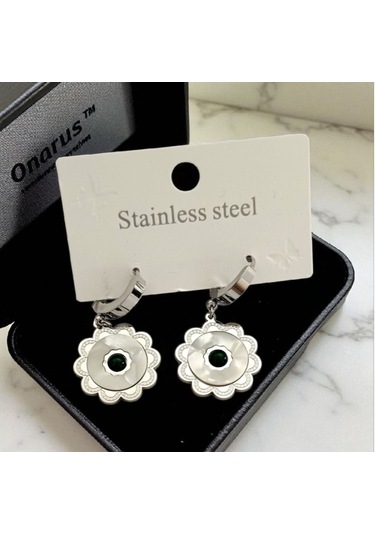 Kadın Sedef Taşlı Çelik Küpe 9066