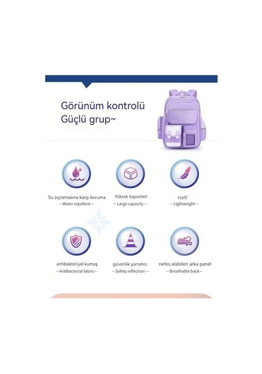 Youtek Sevimli Çocuk Sırt Çantası - Büyük Kapasiteli Mor Okul Çantası Mor
