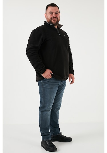Buratti  Regular Fit Anti-Pilling Büyük Beden Dik Yaka Kışlık Şardonlu Erkek Polar 5906001B Siyah
