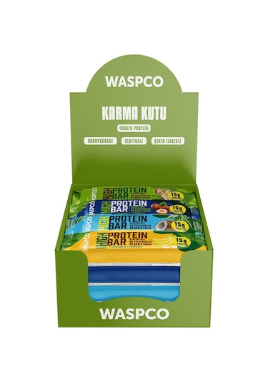 Waspco Yüksek Protein Bar Karma Kutu 50 G 5 Çeşit Toplam 15 Adet