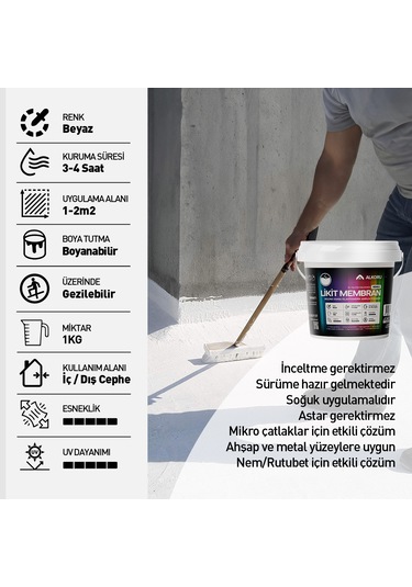 Alkoru 1 Kg Beyaz Likit Membran Renkli Reçine Esaslı