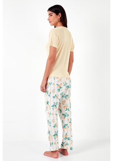 Lela Regular Fit Bisiklet Yaka Kısa Kollu Bayan Pijama Takımı 65770105 Sarı