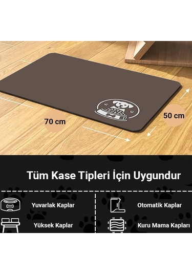 Matgo Pati Kahverengi Köpek Figürlü Beslenme Matı Mama Paspası 50 x 70 CM