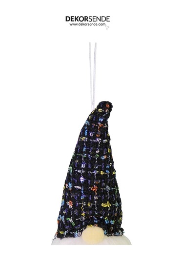 Yılbaşı Süsü Işıklı Cüce Sakallı Bereli Kafa Siyah 15 Cm