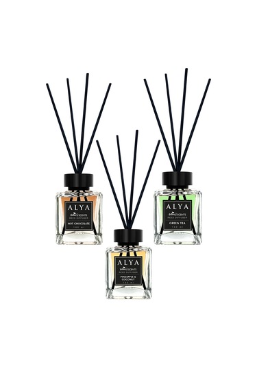 Alya Nature's Scents Green Tea + Hot Chocolate + Pine Apple & Coconut Bambu Çubuklu Oda Kokusu 3 x 100 ML