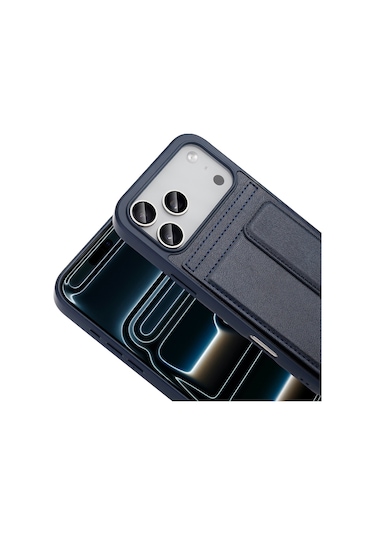 Apple Uyumlu iPhone 17 Pro Max Kılıf Pu Deri Kartlıklı Sevilla Kapak Lacivert