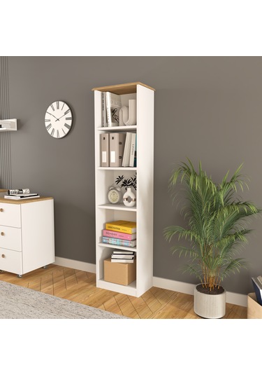 Olven Kitaplık 5 Raflı , 162 Cm Beyaz-meşe