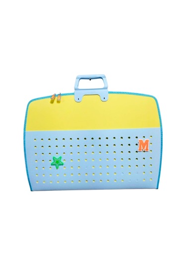 Fermuarlı 35x50 Resim Çantası, Proje Çantası Delikli Model Su Geçirmez 38x55 Cm Mavi-sarı