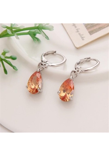 Mavi Kadın Gözyaşı Şekli 925 Ayar Gümüş Ametist Dangle Küpe