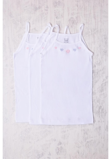 Tutku İp Askılı İşlemeli Kız Çocuk Atlet 3'lü Beyaz