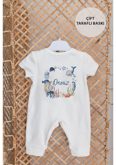 Lilabio %100 Organik Isme Özel Isimli 10lu Hastane Çıkışı Deniz Canlıları Ekru