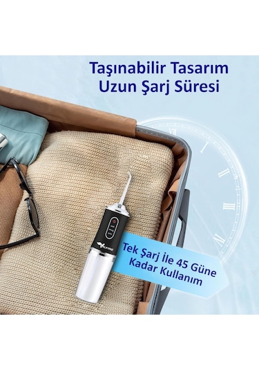Valkyrie Şarj Edilebilir 4 Başlıklı Taşınabilir Diş Protez Bakım Ve Ağız Duşu Yüksek Kapasite Siyah