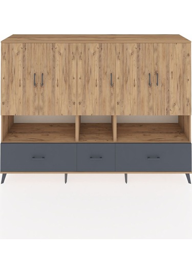 Hyperion Dolap 12 Raflı 3 Çekmeceli 5 Kapaklı 220x44x163 Çam-çam/ Çam-çam/antrasit