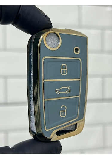 Skoda Octavia Rapid Fabia Kamiq Karoq Kodiaq Scala Uyumlu Anahtar Kılıfı Gri - Gold