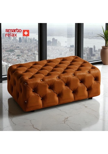 Smarto Relax Puf Guarda Ayaksız Kapitoneli Dekoratif 80x40x45 Cm Turuncu Turuncu