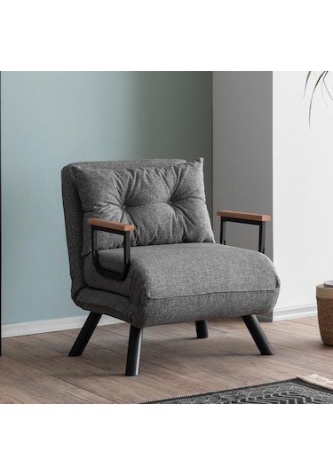 Pafu Sando Tekli Katlanır Yataklı Koltuk Keten Gri