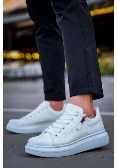 Beyaz Fermuar Ve Bağcıklı Günlük Erkek Ayakkabısı Beyaz