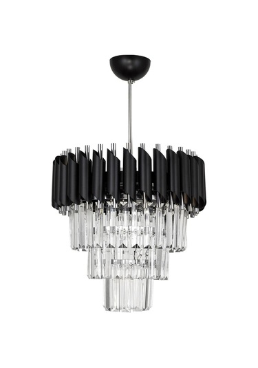 Palmira 35'lik Kristal Taşlı Lüks Avize - Siyah - Krom Siyah