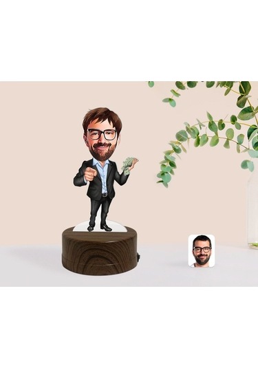 Kişiye Özel Erkek Milyoner Karikatürlü Dekoratif 3D Biblo Led Işı