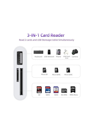 USB Type C To SD Micro SD TF Kart Okuyucu Usb 3 in 1 Çevirici