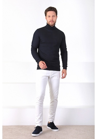 Ferraro Lacivert Balıkçı Yaka Pamuk Kazak Lacivert