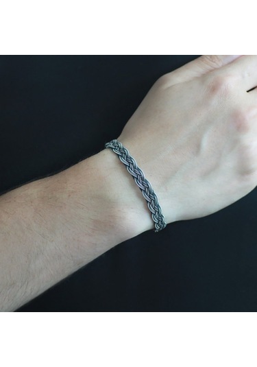 Nipora El Işçiliği Özel Tasarım 1000 Ayar Gümüş Kazaz Erkek Bileklik